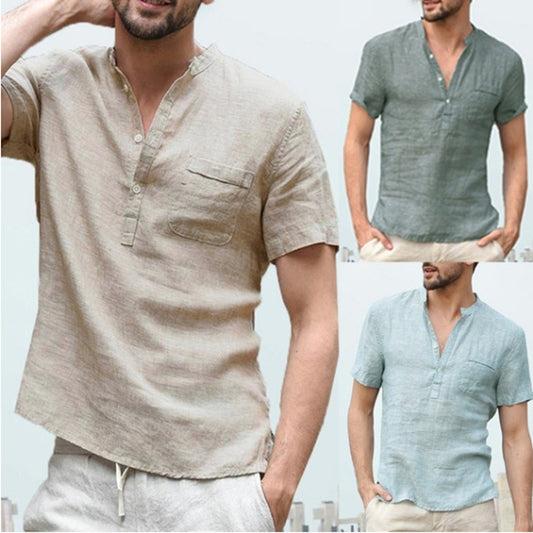 Casual Linen Button V Neck Shirt