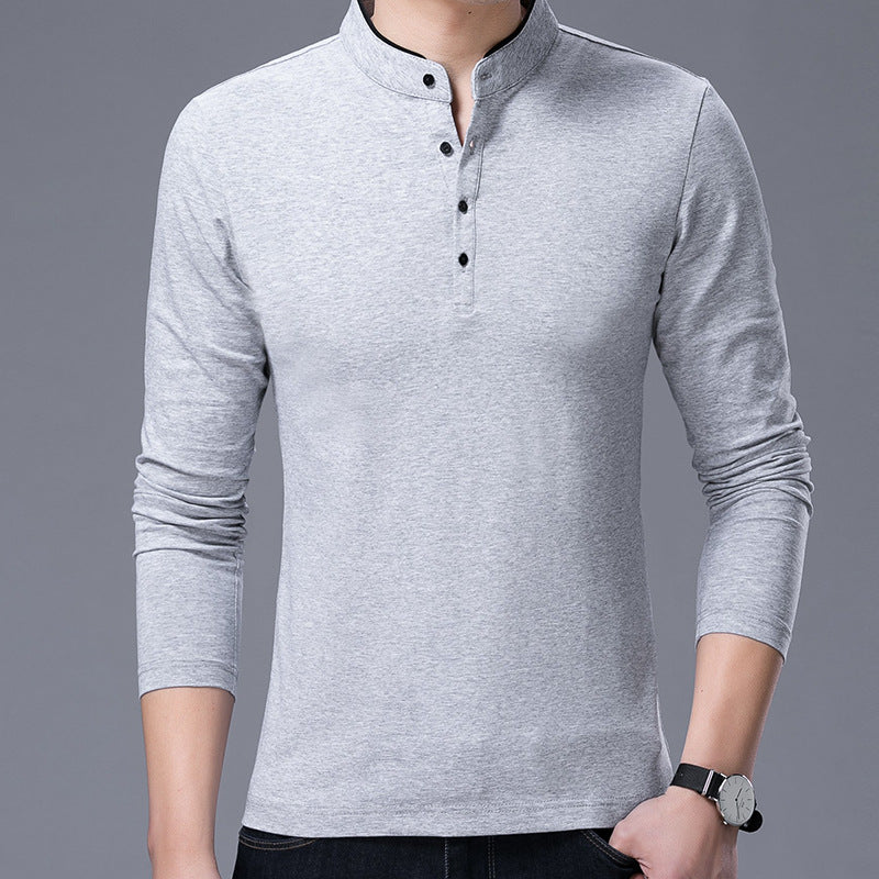 Cotton Stand Collar Long Sleeve T-Shirt