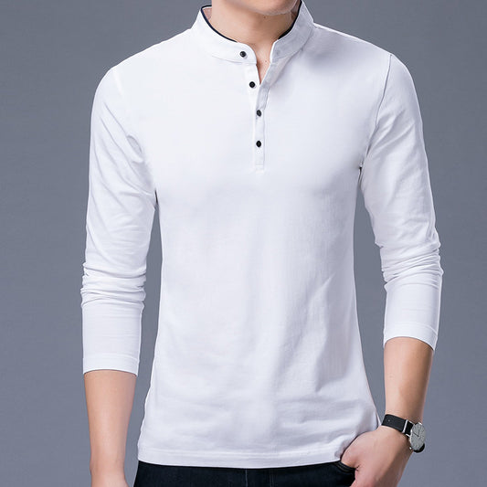 Cotton Stand Collar Long Sleeve T-Shirt