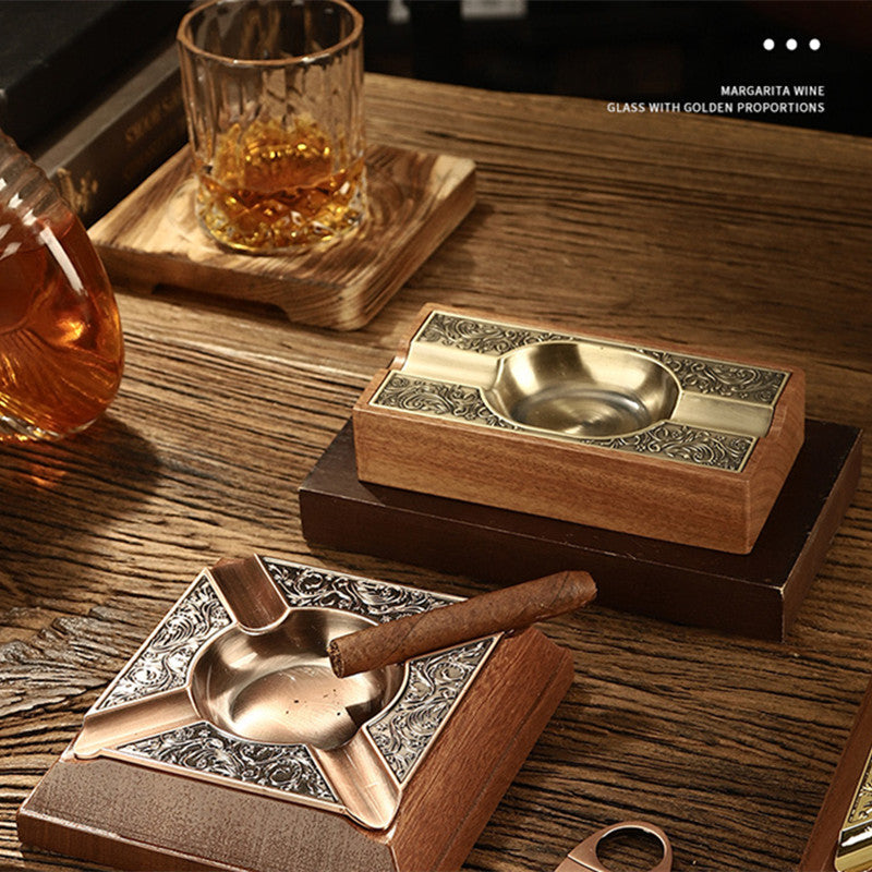 Wooden Gold Inlaid Ashtray High-end Whisky Bar