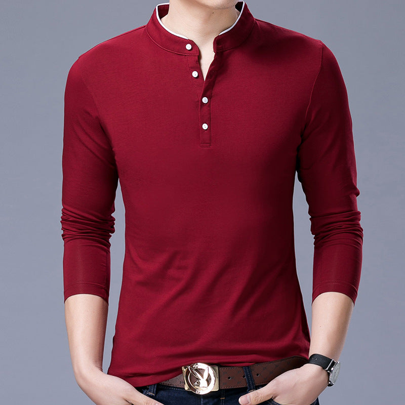 Cotton Stand Collar Long Sleeve T-Shirt