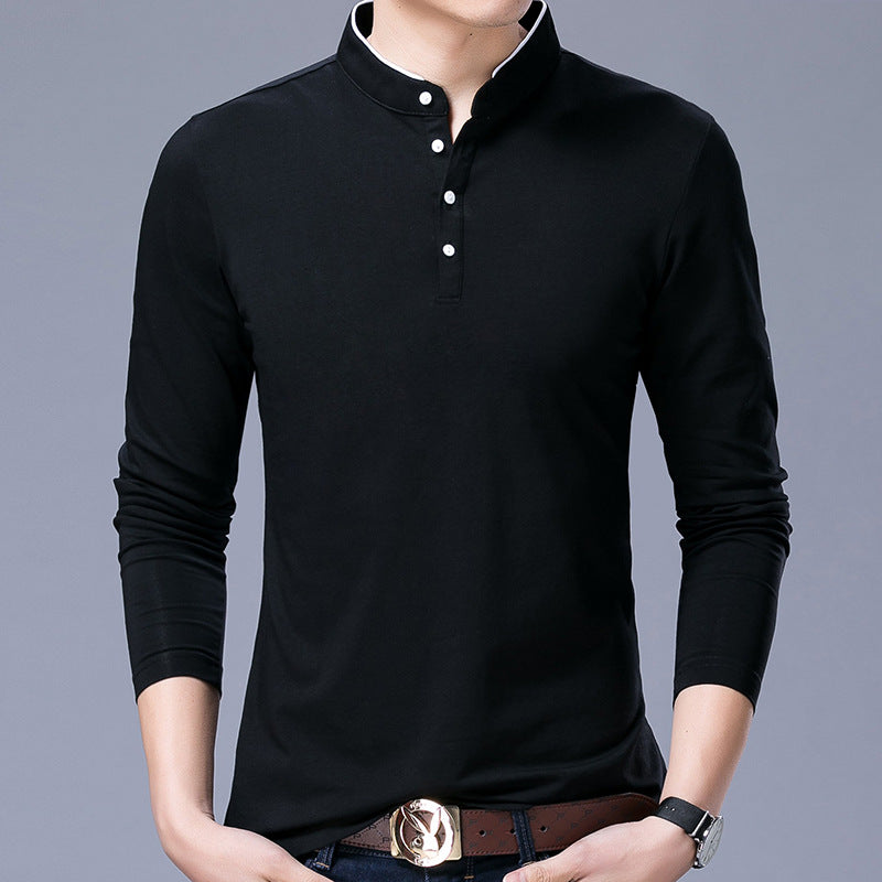 Cotton Stand Collar Long Sleeve T-Shirt