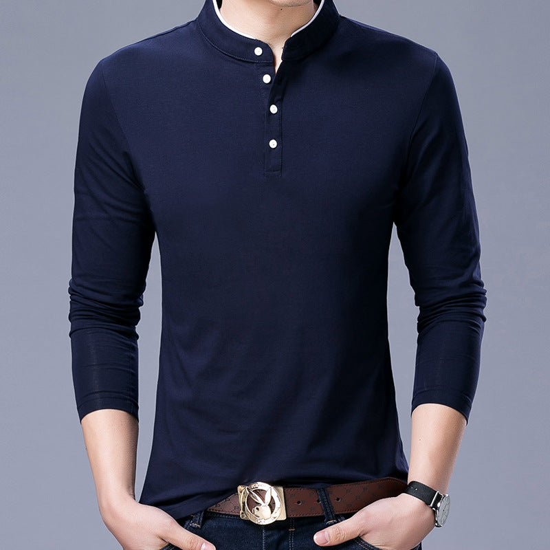 Cotton Stand Collar Long Sleeve T-Shirt