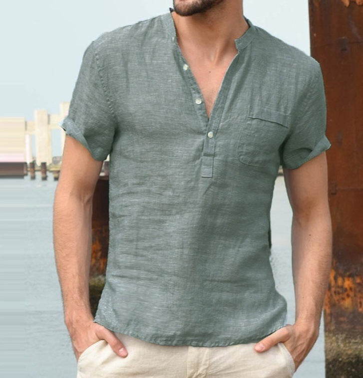 Casual Linen Button V Neck Shirt